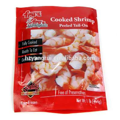 Custom printed plastic stand up frozen shrimp food packaging bag